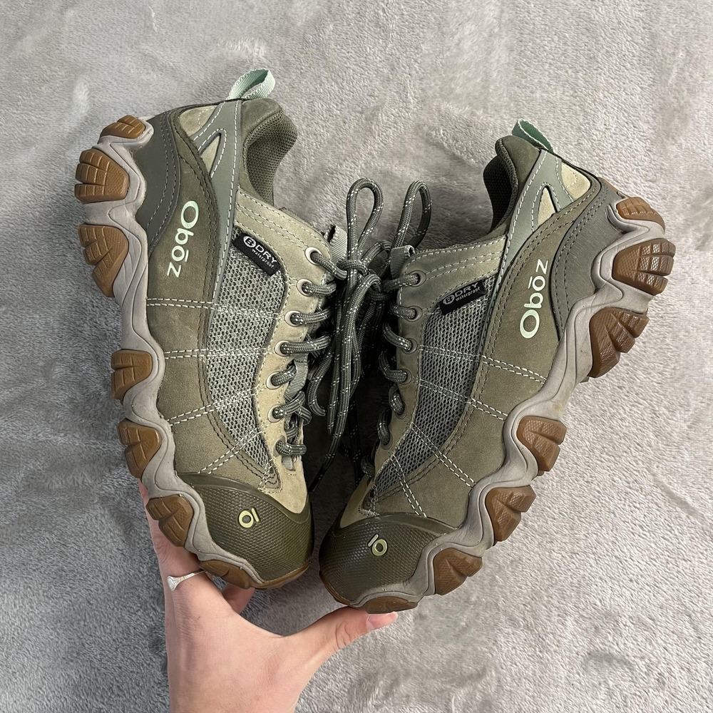 Oboz Shoes Womens Size 7.5 Green Leather BDry Waterproof Hiking Trail Sneakers - Picture 4 of 12